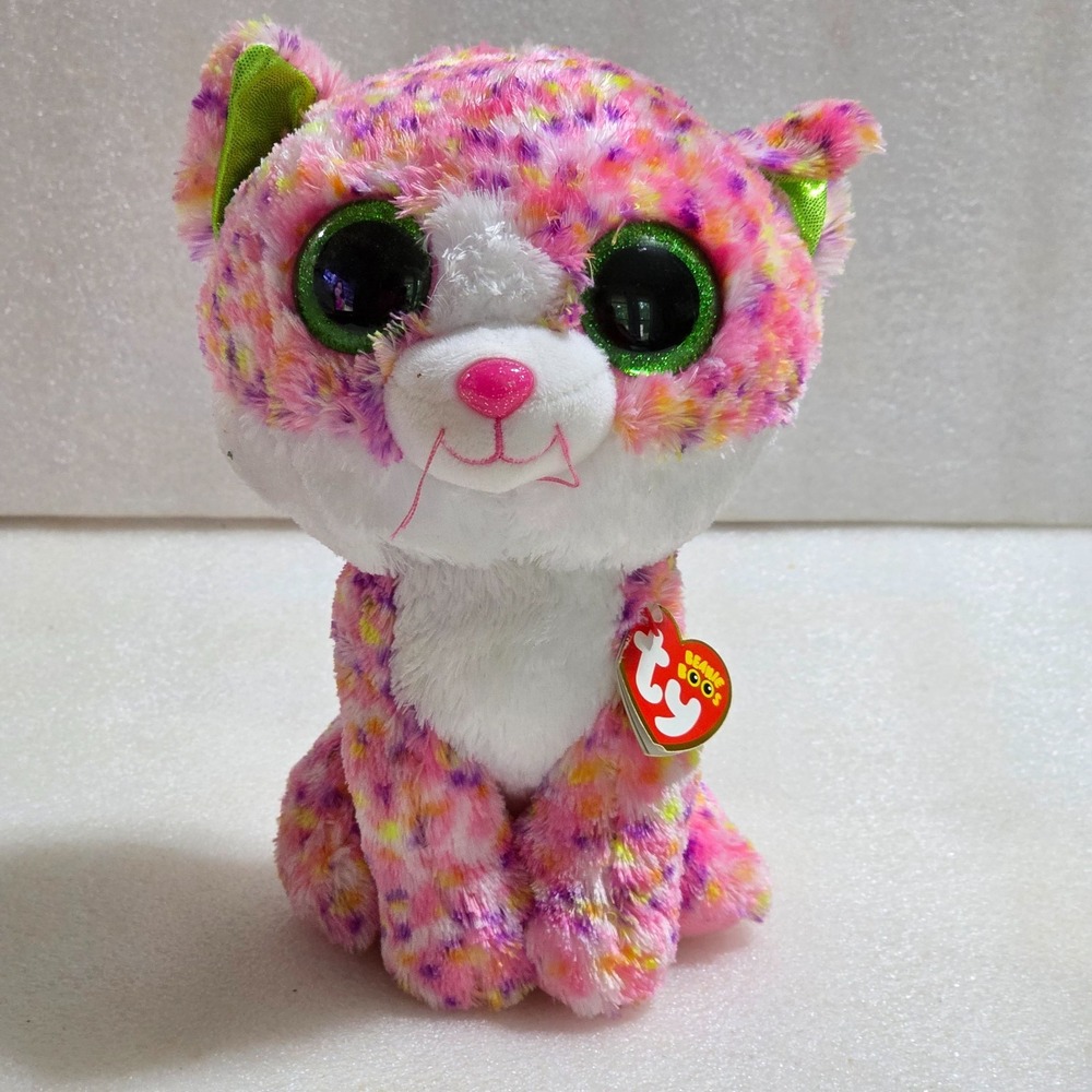 Ty Beanie Boos Buddies Sophie the Cat Pink Speckled Plush 2015 9" New